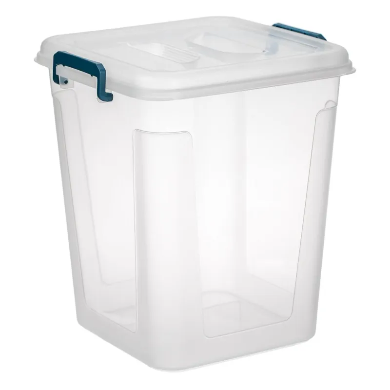 Cutie de depozitare transparentă cu capac și mânere, 20 L, petrol