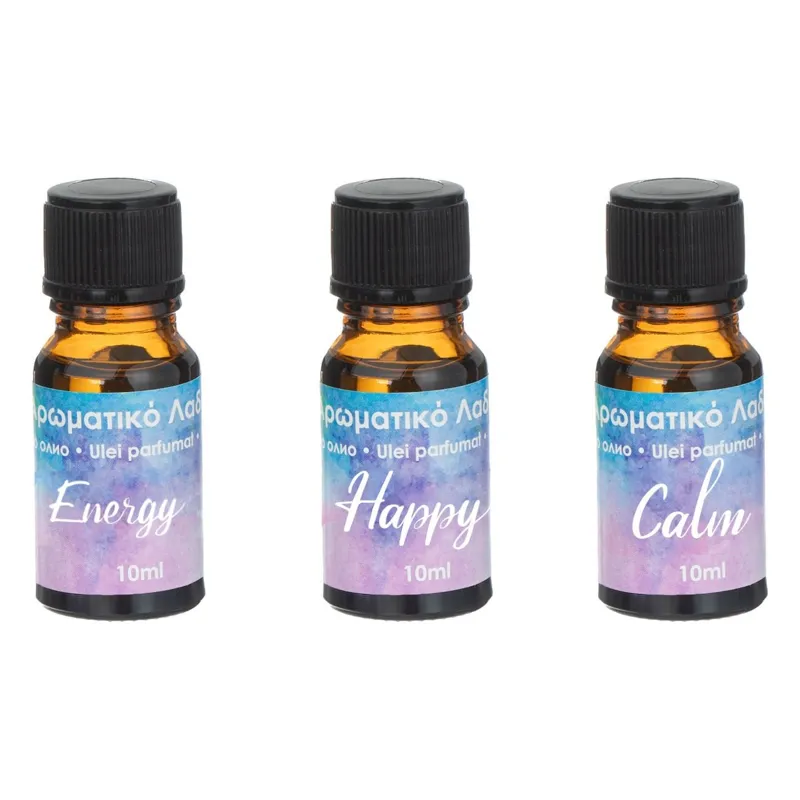 Set 3 uleiuri parfumate Calm, Energy, Happy pentru atmosferă relaxantă și energi