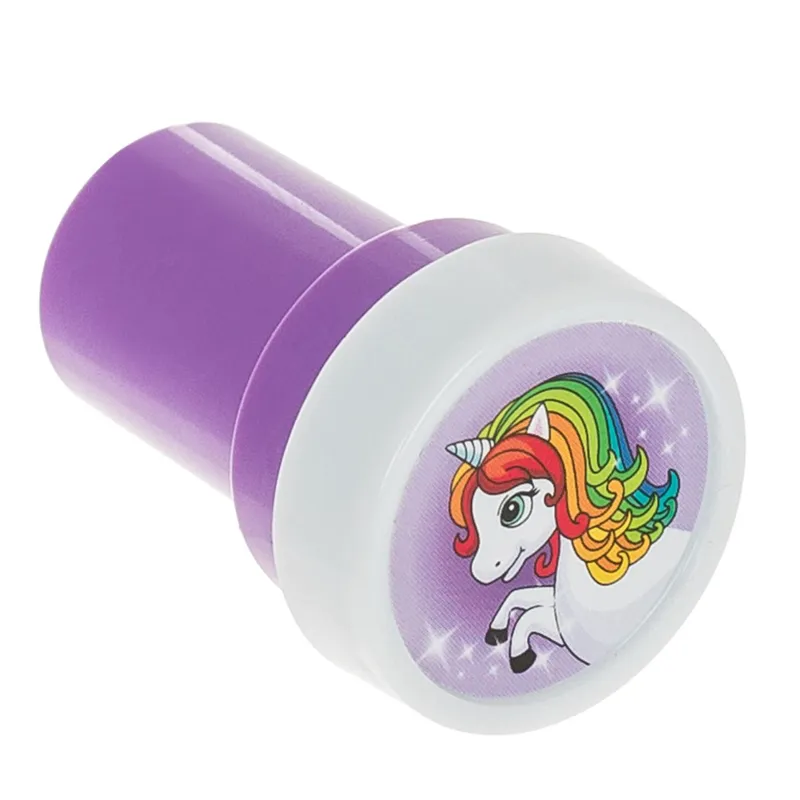 Ștampilă rotundă cu model Unicorn, cerneală colorată, plastic