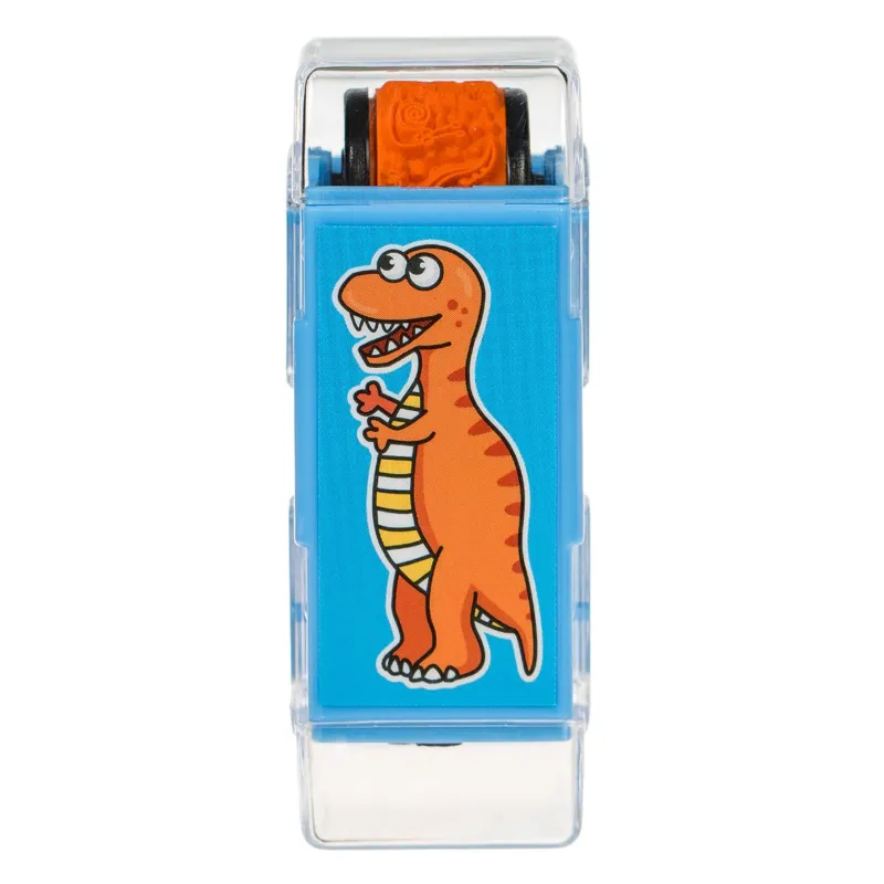 Ștampilă dublă cu dinozaur, formă pătrată și cilindrică