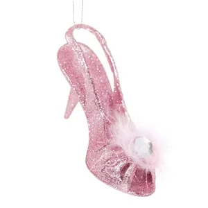 Ornament Brad de Crăciun Pantof Glitter Roz Strass și Puf pentru Decor