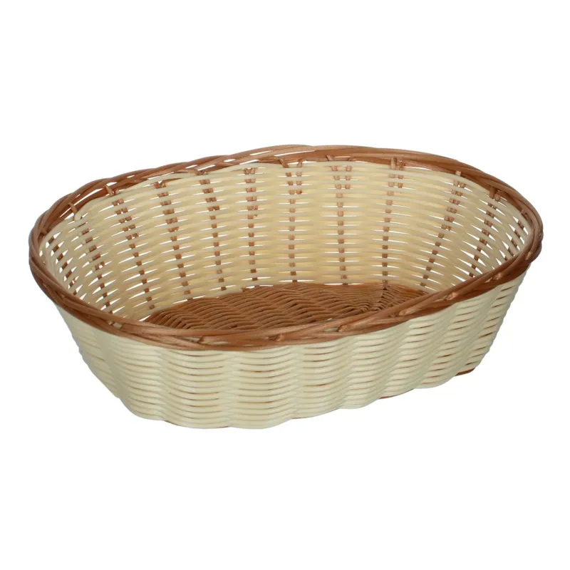 Coș decorativ oval natural și maro pentru bucătărie și luat masa