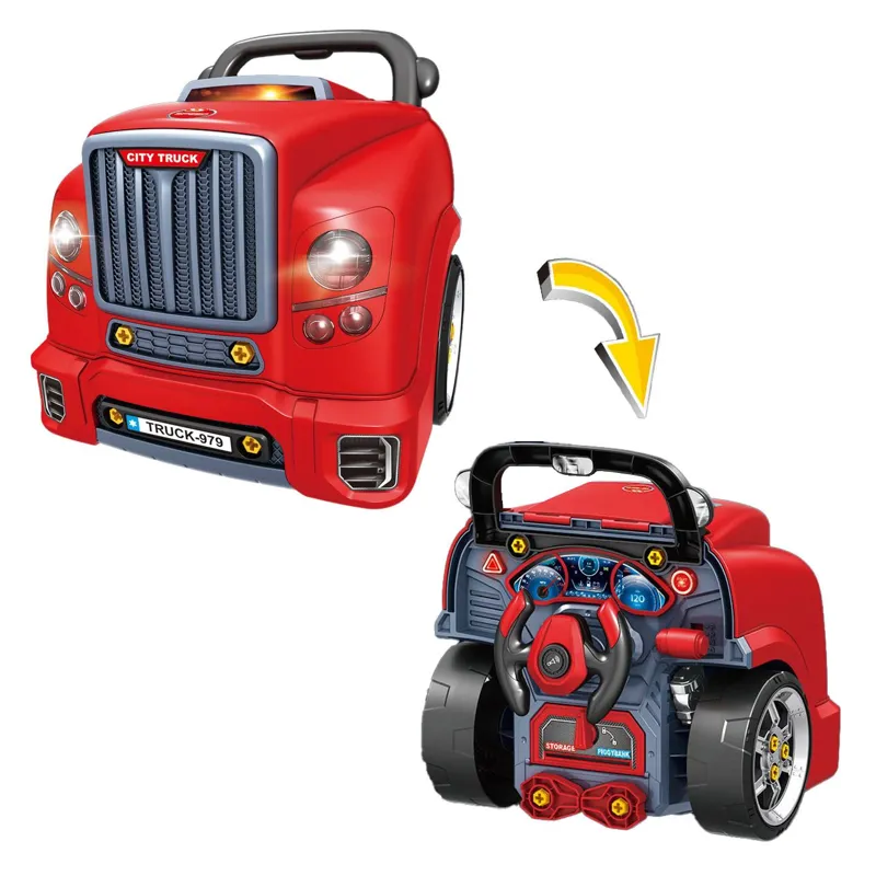 Set Valiză Camion cu Unelte, Lumini și Sunete, Roșu