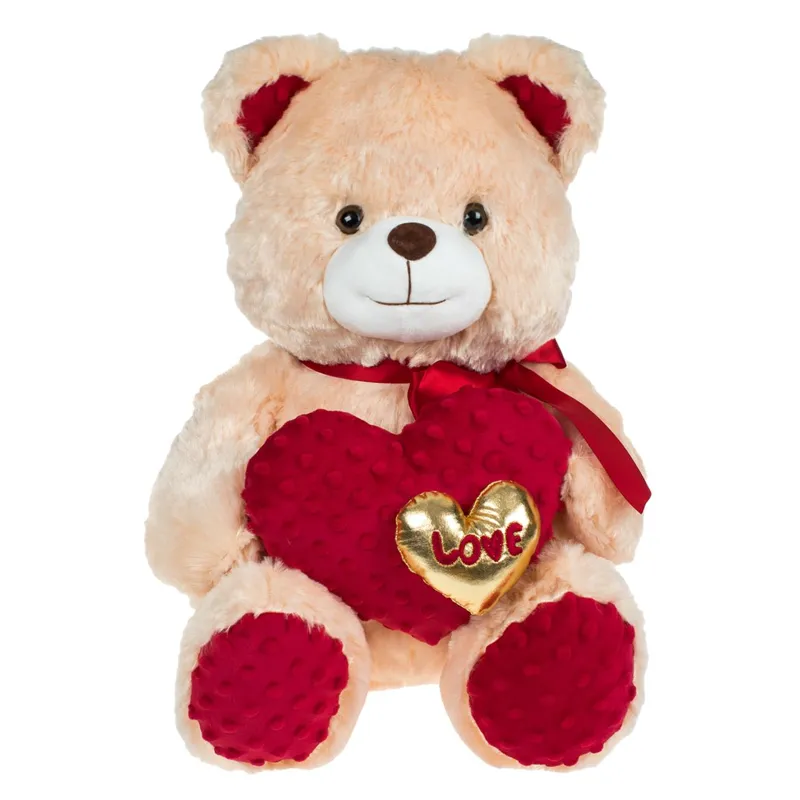 Ursuleț de Plus Bej cu Inimă Dublă Love, 40 cm