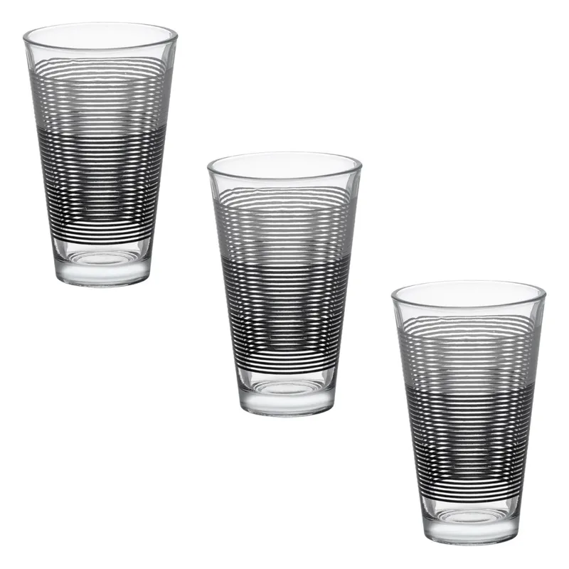 Set 3 Pahare din Sticlă Transparentă, 330 ml, Model Lines