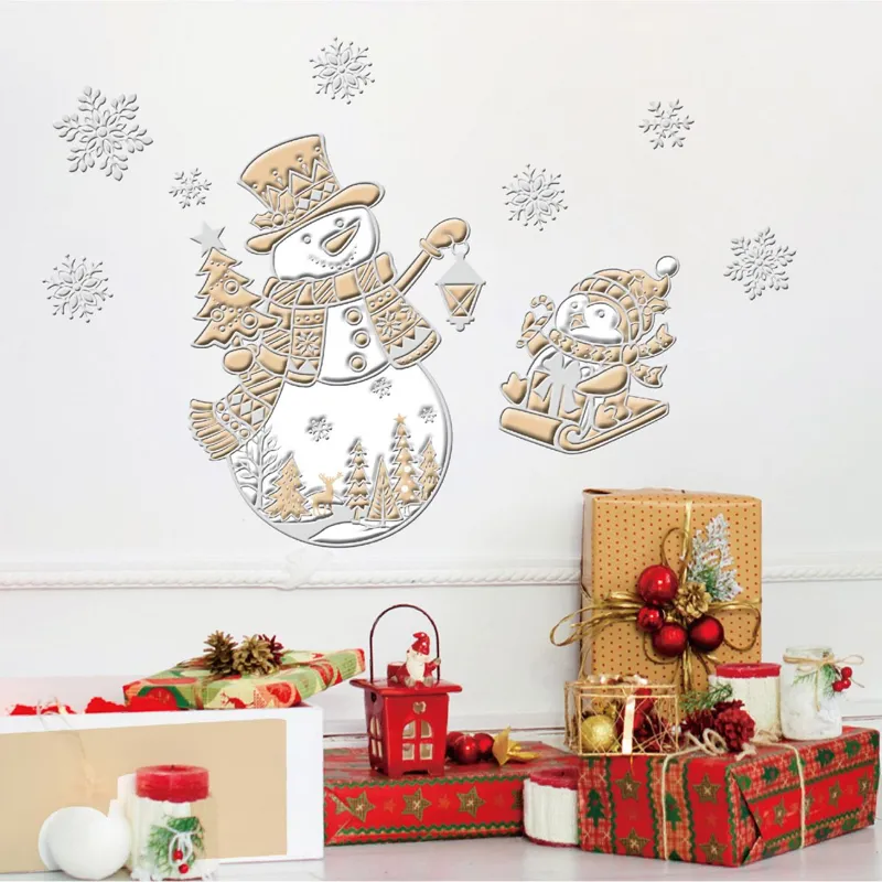 Autocolante Decorative Crăciun Om de Zăpadă Pinguin Fulgi Bej Sampanie 24x41cm