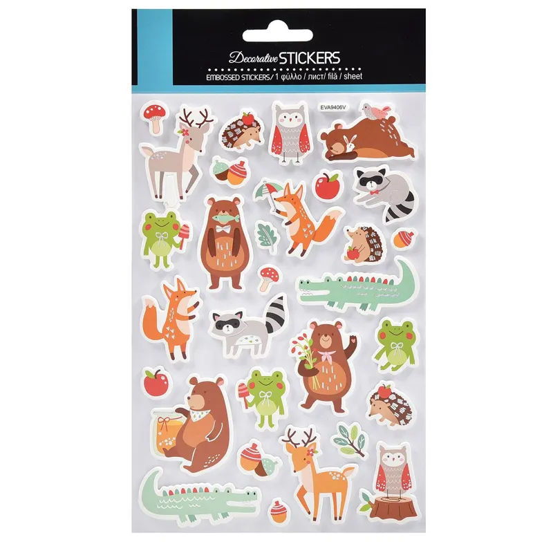 Autocolante 3D Animale de Pădure, 30 buc, Multicolore, Holografice
