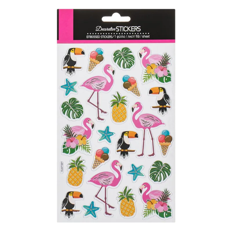 Autocolante Multicolor Tema Flamingo Tucan Stele de Mare Inghetata
