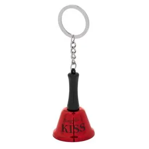 Breloc Clopotel Roșu cu Mesaj 'Ring for a KISS' - Cheie și Lanț Metalic