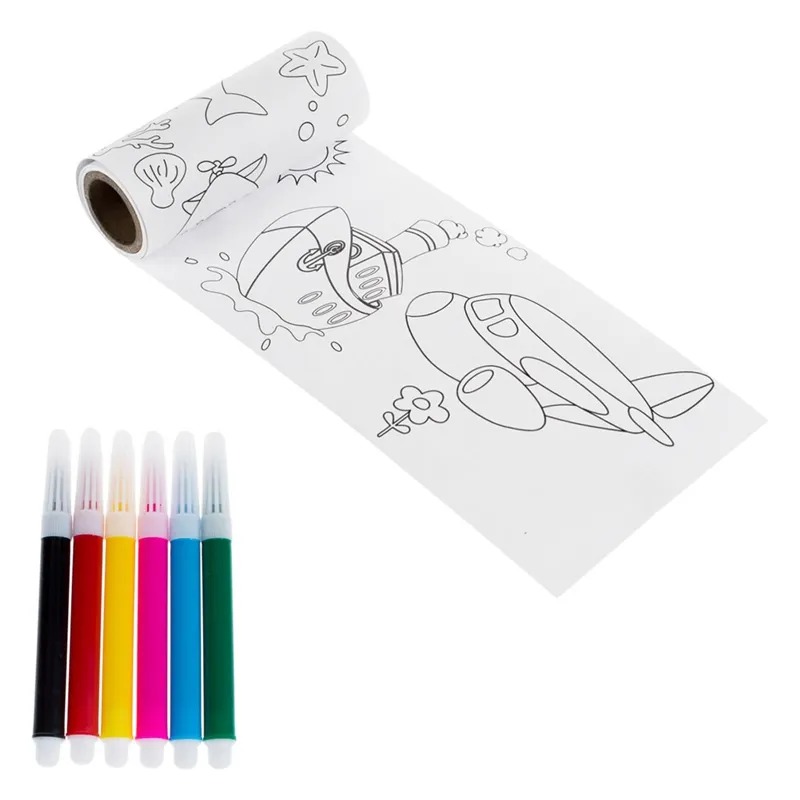 Rolă de colorat cu dinozaur și avion, 2 metri, multicolor