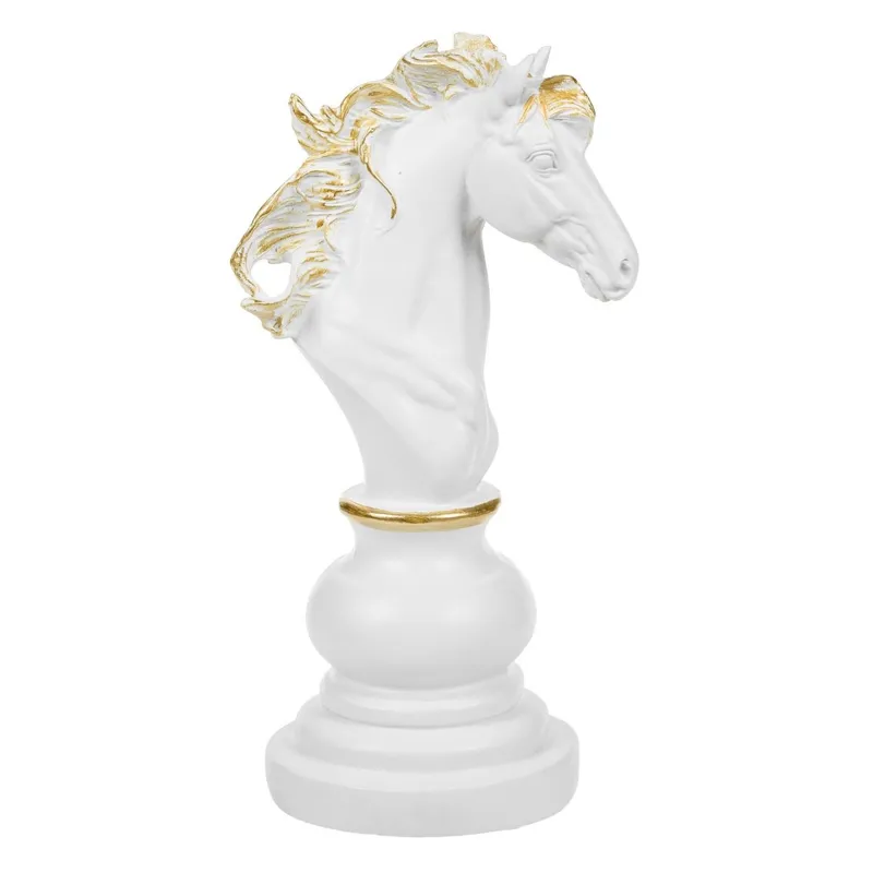 Piesa Decorativa Cal Alb cu Detalii Aurii – Stil Sah Elegant