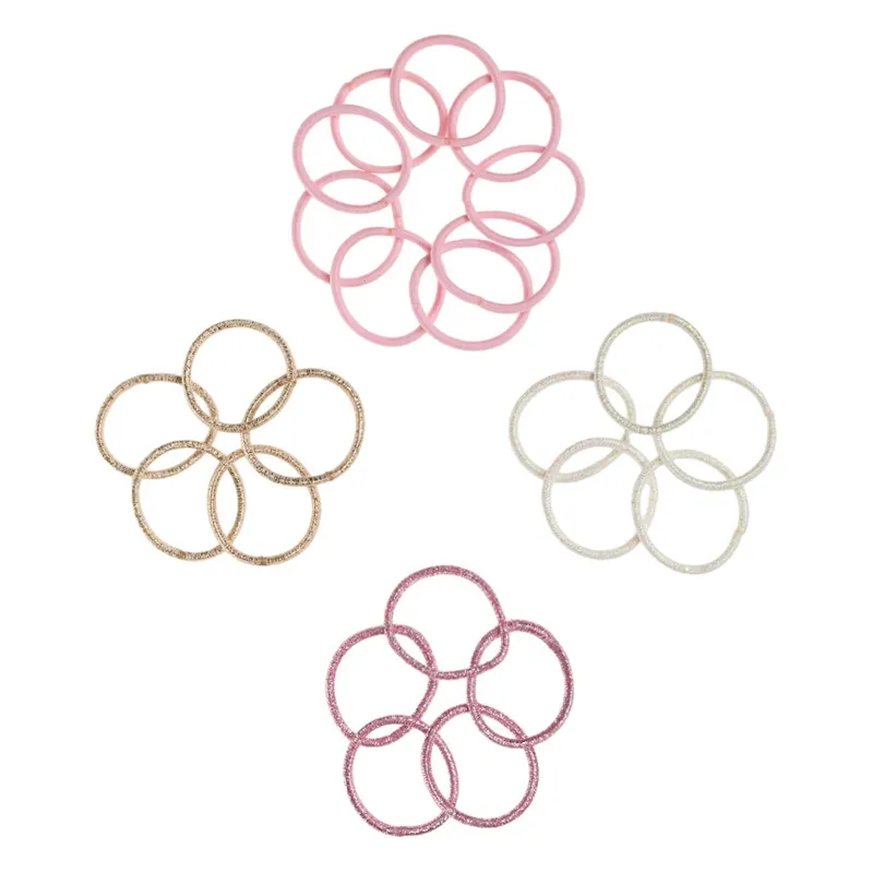 Elastice de păr mini cu lurex, set 24 bucăți, roz/nude/auriu