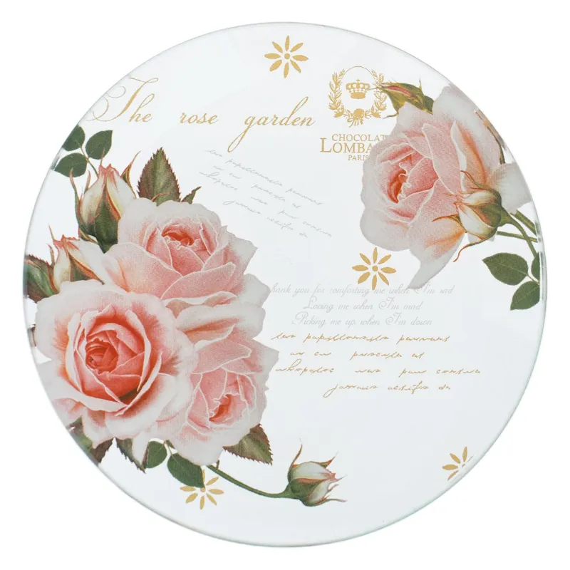 Farfurie pentru desert din sticlă cu model floral trandafiri