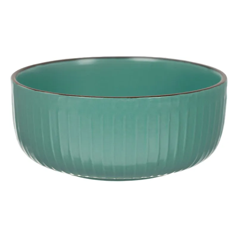 Bol Ceramic Petrol cu Dungi Reliefate Diametru 15cm