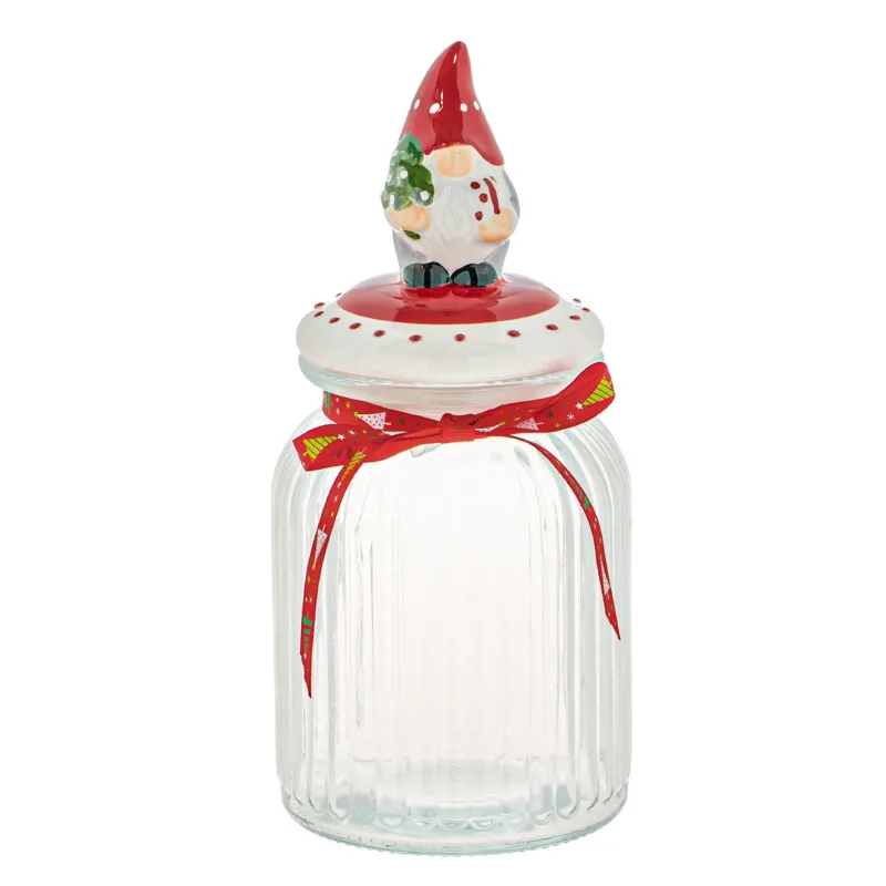 Recipient pentru Biscuiți Ceramic Gnome Crăciun Transparent