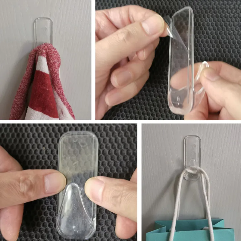 Carlige autoadezive transparente din plastic, 2 buc, 3x8 cm