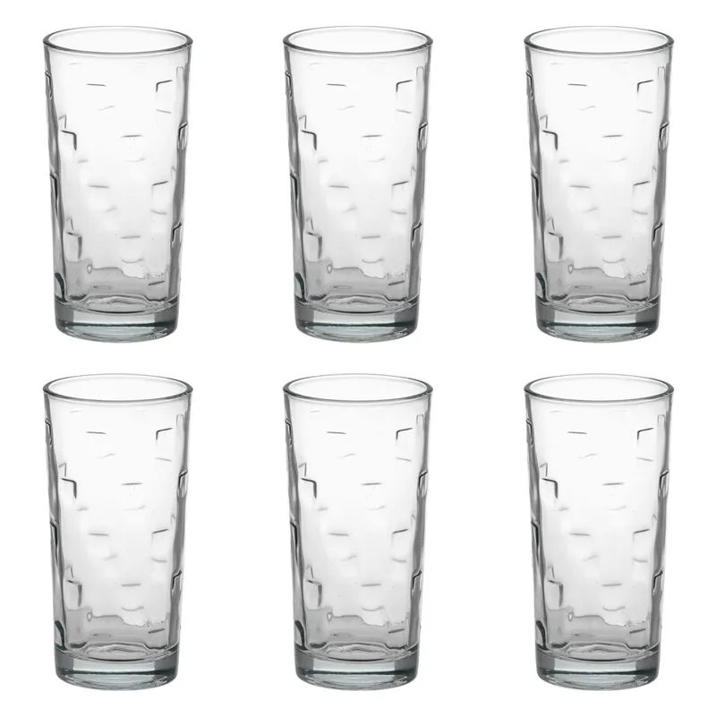 Set 6 pahare sticlă transparentă cu design pătrat și relief