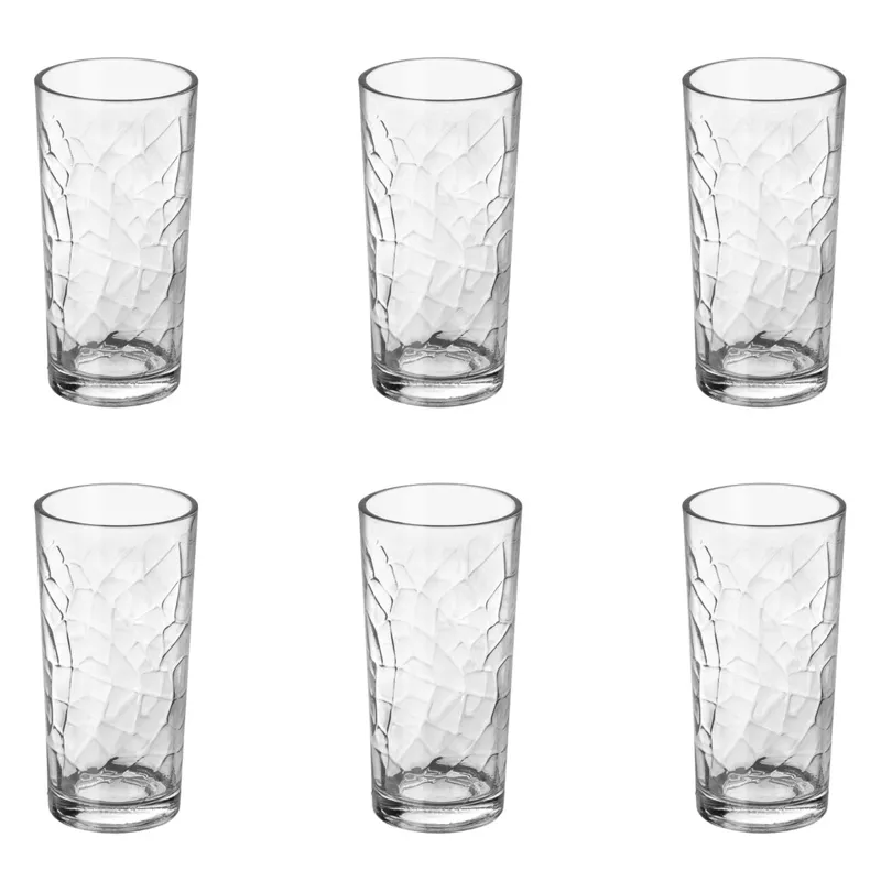 Set 6 Pahare din Sticlă Transparentă cu Model Crackled, 250 ml