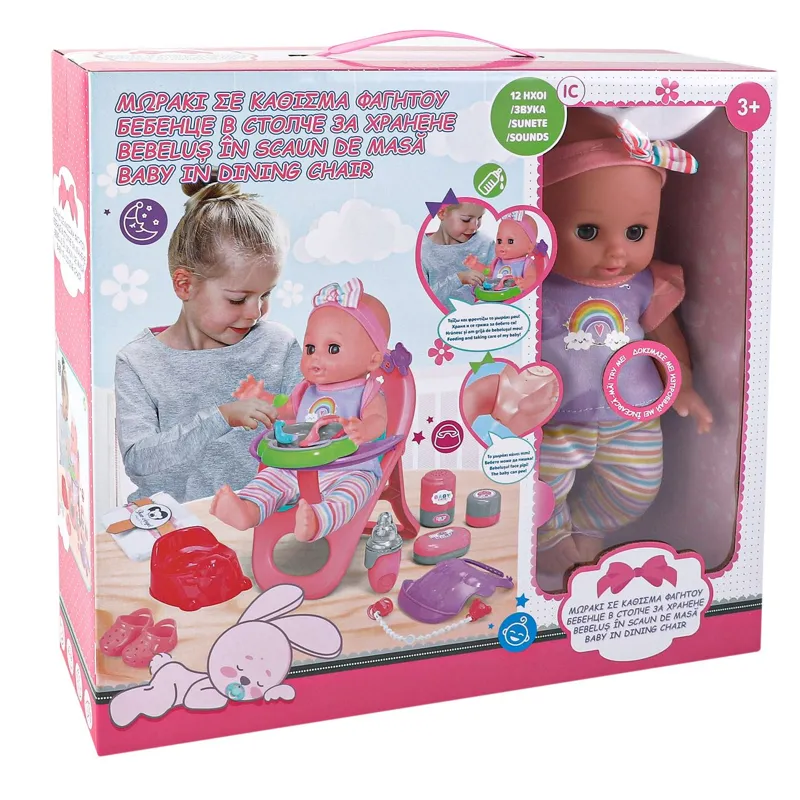 Set Interactiv Scaun de Masă și Păpușă cu Sunete și Accesorii