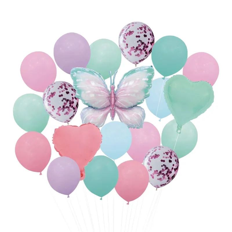 Baloane de Petrecere Pastel: Fluture, Inime și Confetti