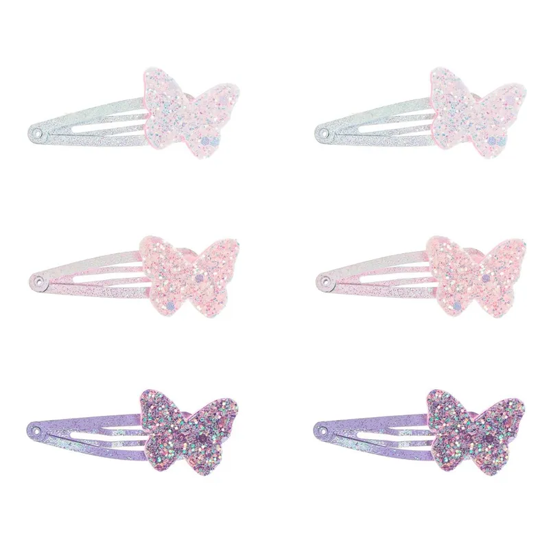 Clame Metalice Fluturi 3D cu Glitter Roz, Lila și Alb pentru Copii