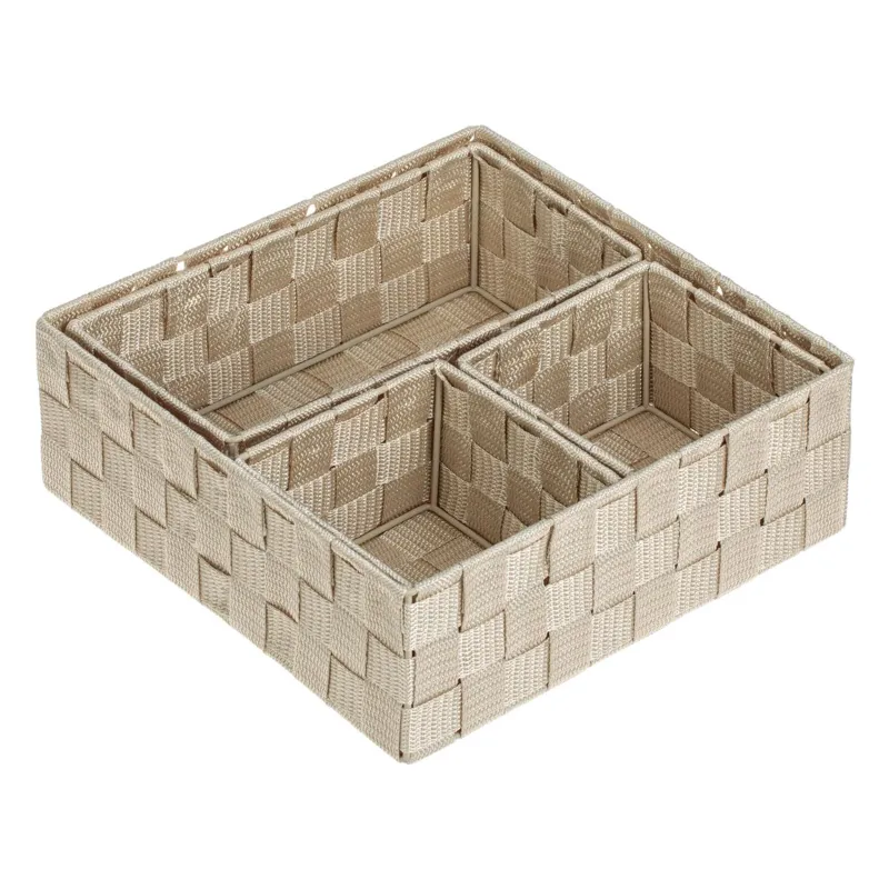 Set 4 Cosuri de Depozitare Bej, Tip Ratan cu Cadru Metalic, 3 Dimensiuni