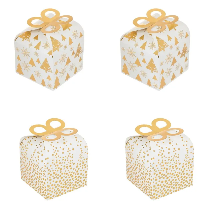 Set Cutii Carton Crăciun Alb Auriu pentru Cadouri