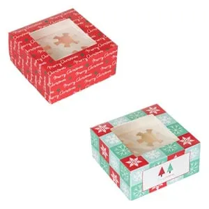 Cutii pentru Cupcakes de Craciun cu Fereastră și 4 Compartimente