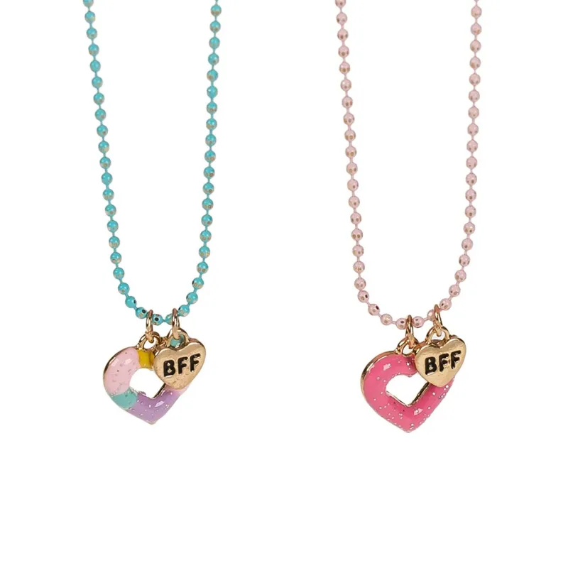 Colier pentru copii cu pandantiv inimă BFF, set de 2 bucăți, multicolor