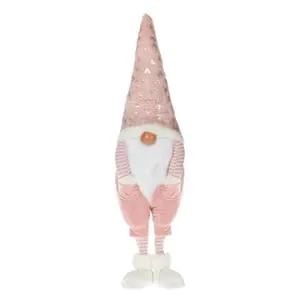 Figurina Decorativa Gnome de Craciun cu Salopeta Roz Blana