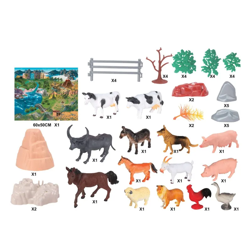 Set Figurine Animale de Fermă, Model Plastic, 50 Bucăți Multicolor