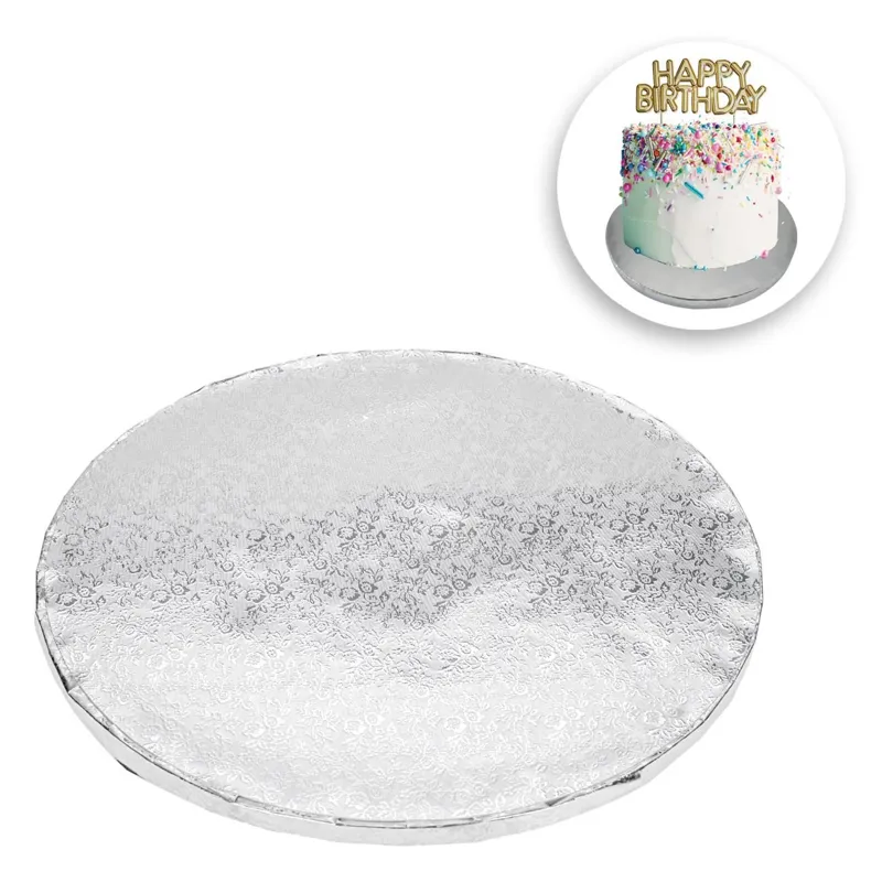 Suport rotund pentru tort, Argintiu cu model floral, Ø35cm