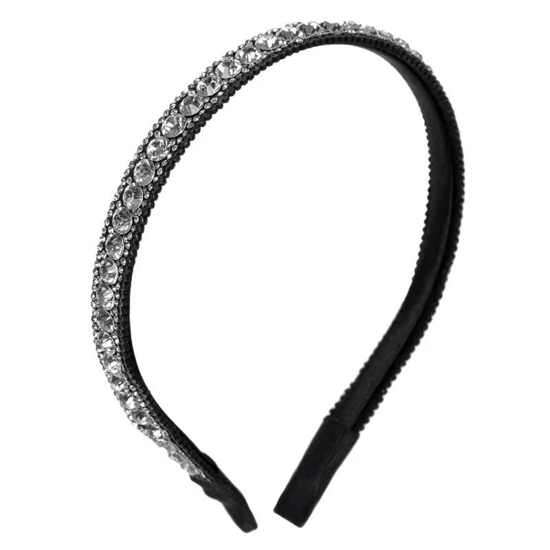 Coroniță de păr subțire cu pietre transparente și strass, neagră