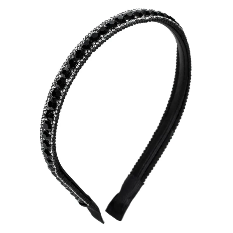 Coroniță subțire pentru păr cu pietre negre și strass, Neagră