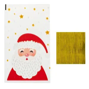 Pungi din Plastic pentru Dulciuri de Crăciun cu Imprimeu Moș Crăciun și Stele, 14x24cm, 25 buc