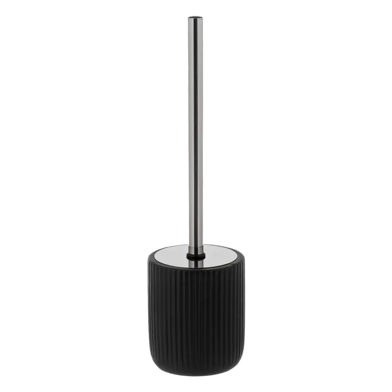 Perie WC ceramica neagra maner metalic argintiu 38 cm