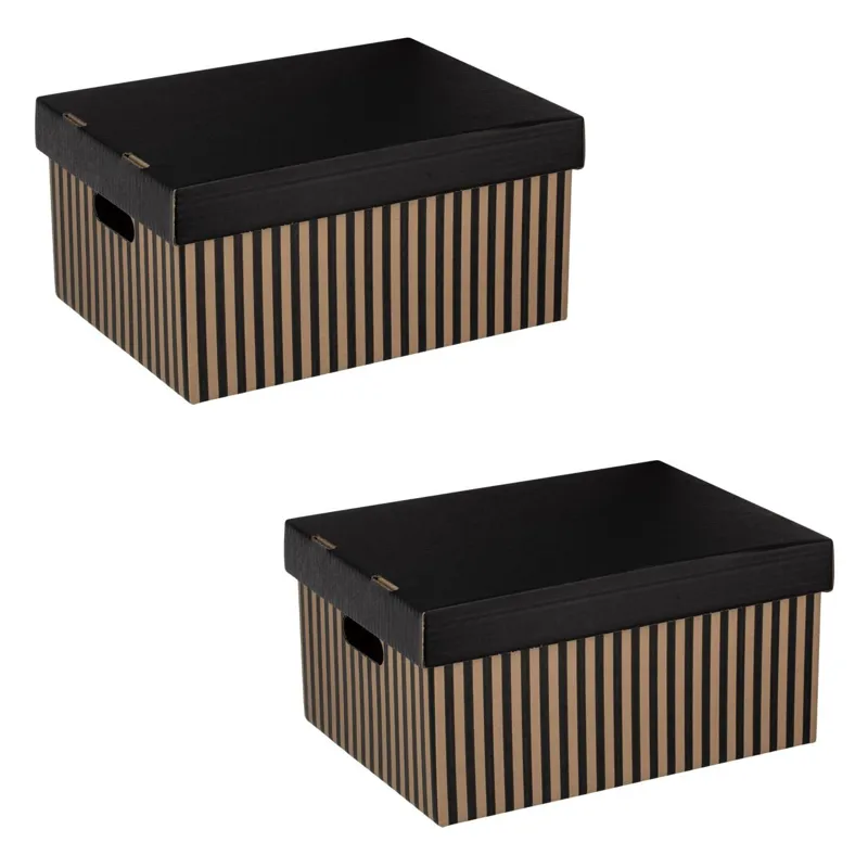 Set Cutii de Depozitare din Carton Pliabile Bej cu Dungi Negre