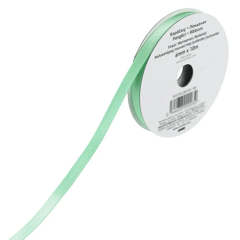 Panglica satinată verde mentă 10m x 6mm pentru cadouri și DIY