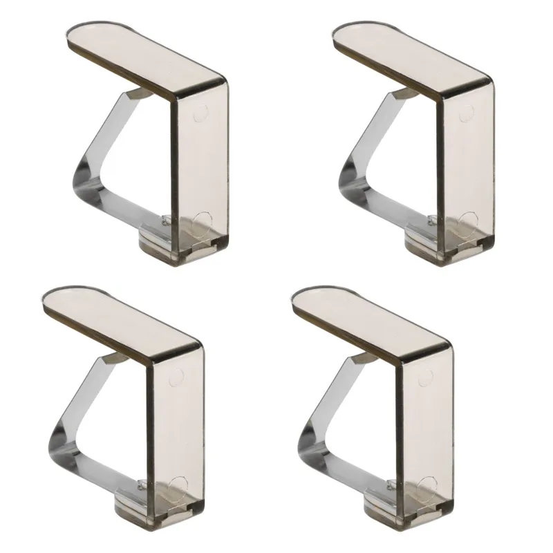 Cleme pentru fixarea fețelor de masă din plastic maro transparent cu bază metali