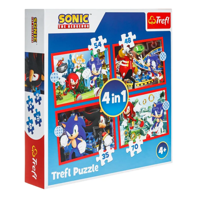 Puzzle 4 in 1 Sonic, Set 4 puzzle-uri, 35/48/54/70 piese, Multicolor