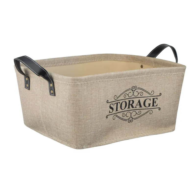 Cos de depozitare textil bej cu manere, 40x30x19cm