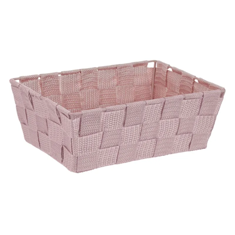 Cos de depozitare impletit roz metalic, 22x15.5x8cm