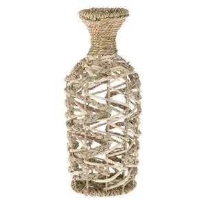 Vază Decorativă Impletită din Paie și Metal – Design Exotic