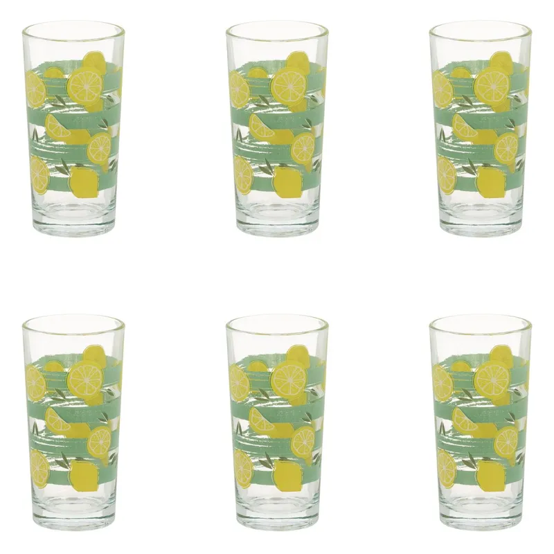 Set 6 Pahare din Sticlă cu Model de Lămâie, 250 ml
