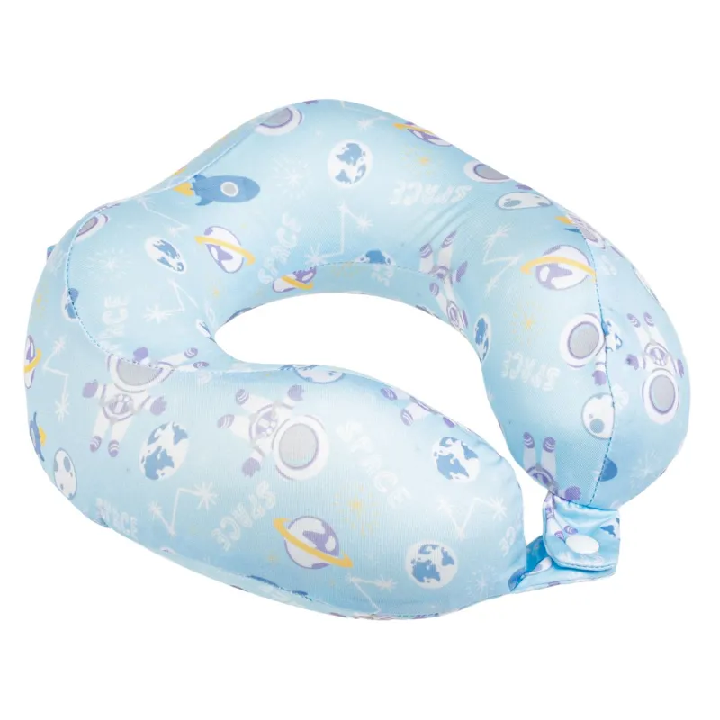 Pernă de călătorie Memory Foam pentru Copii, Model Spațial, Bleu, 22x22x8cm