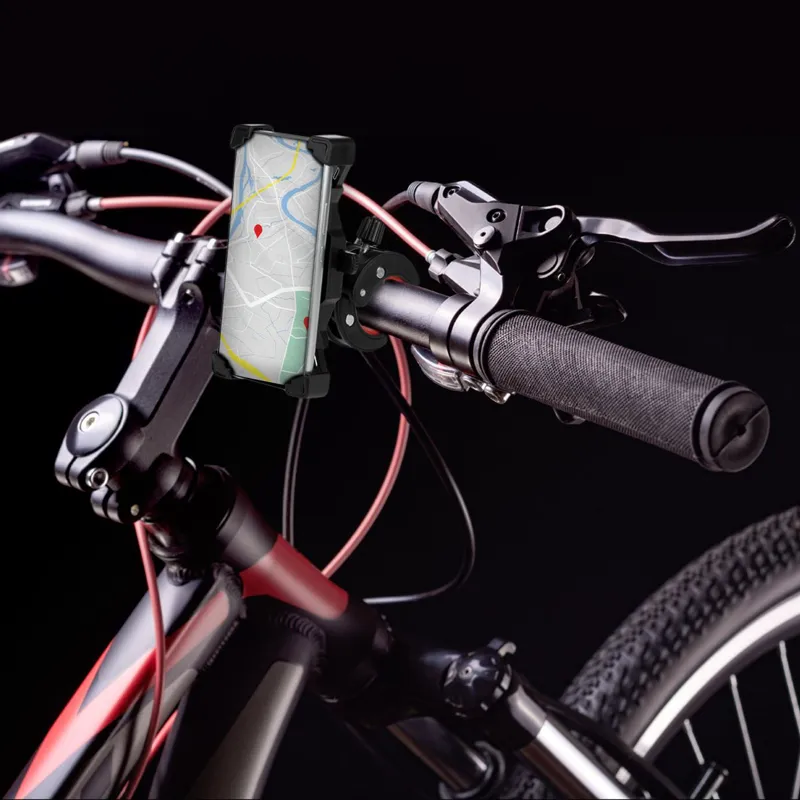 Suport telefon pentru bicicleta si motocicleta, cu rotire 360°, clema reglabila, negru
