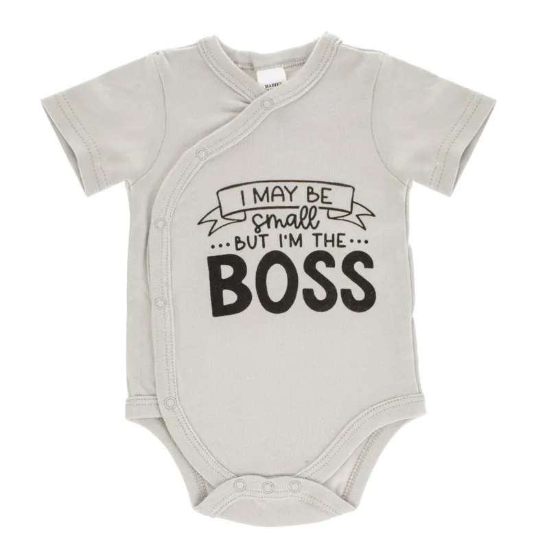 Body de bumbac gri cu mesaj motivant pentru bebeluși