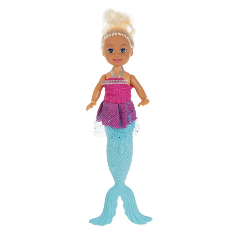 Păpușă Mini Sirena cu Coadă Detasabilă Fucsia și Păr Blond