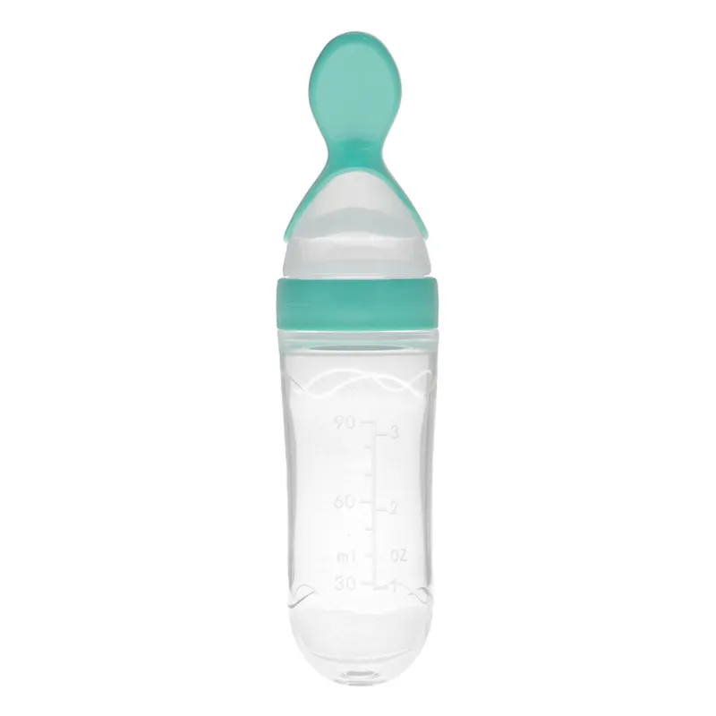Lingura din Silicon cu Rezervor pentru Bebelusi, 90ml, Verde Menta