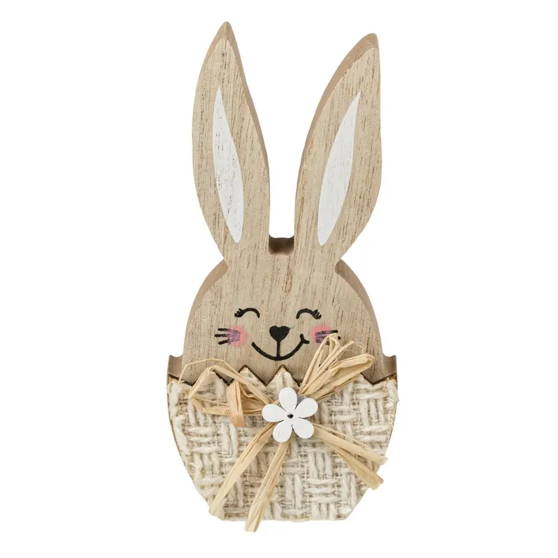 Decoratiune din Lemn Paste in Ou cu Margareta Alba, 7x2x15cm